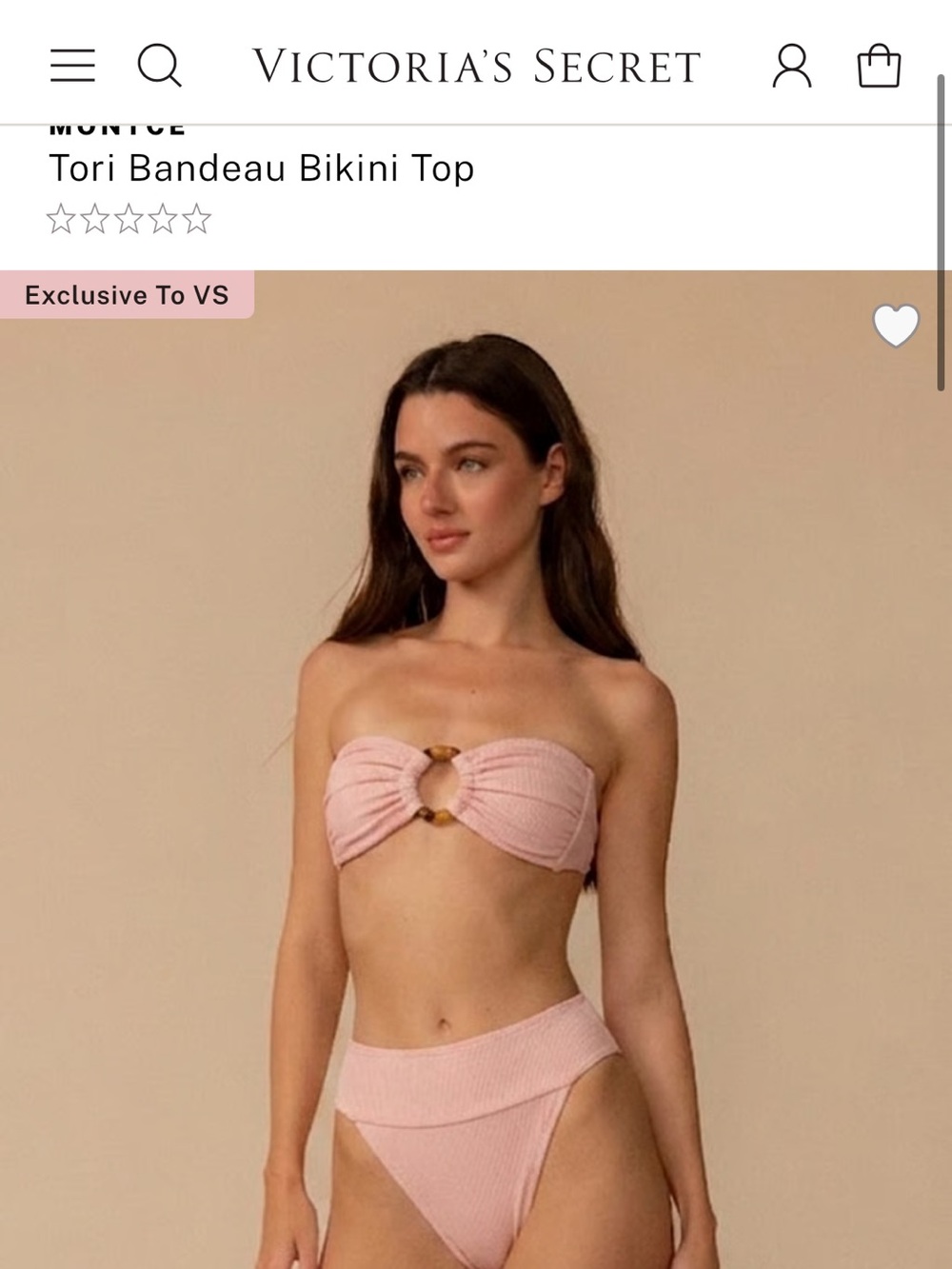 Montce swim light pink rib Tori bandeau bikini top